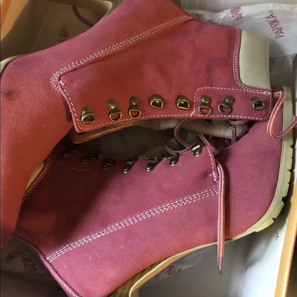 Ladies Pink Cow Suede Booties